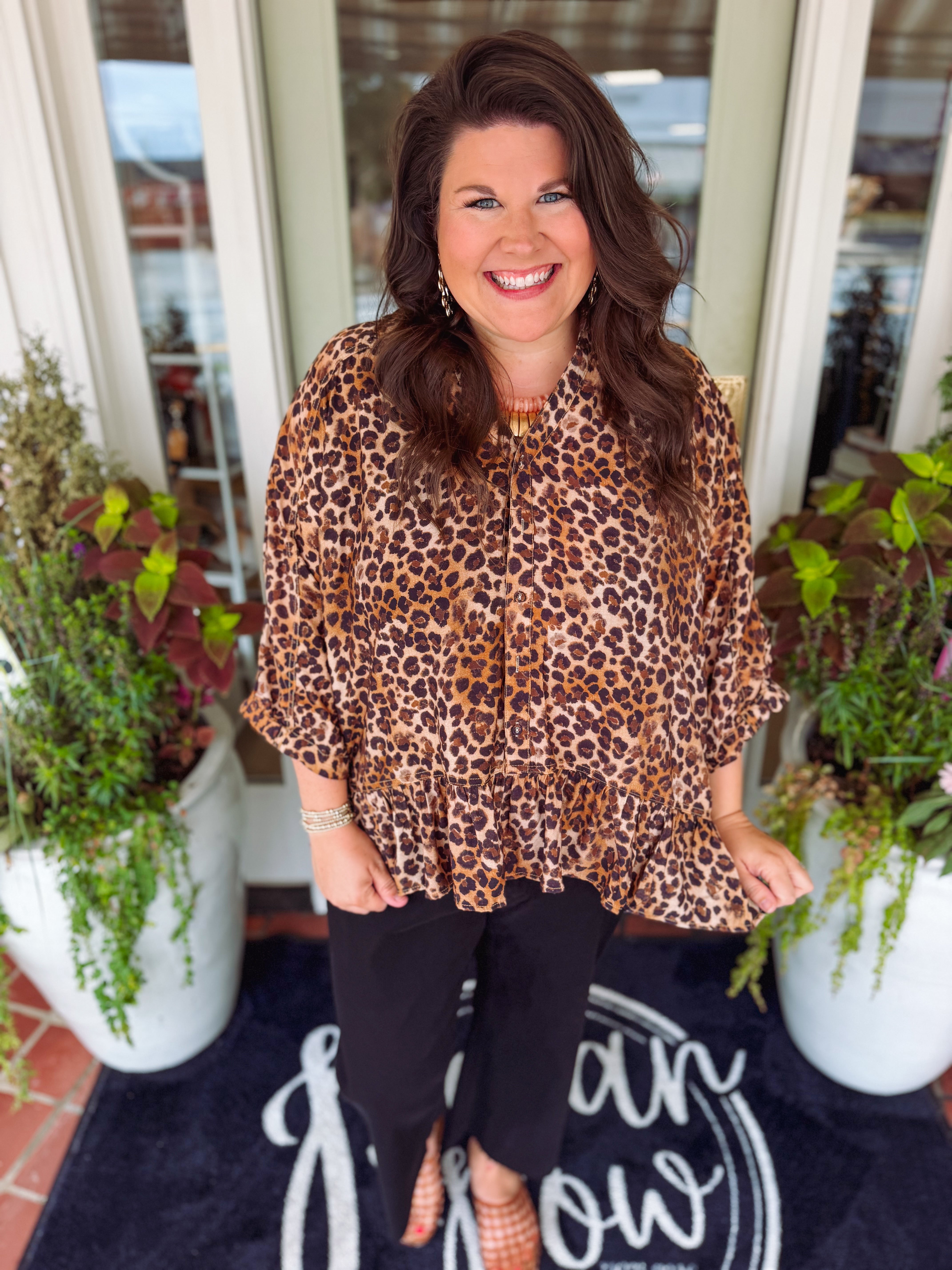 The Sophie Leopard Print Peplum Top (XL-2X)