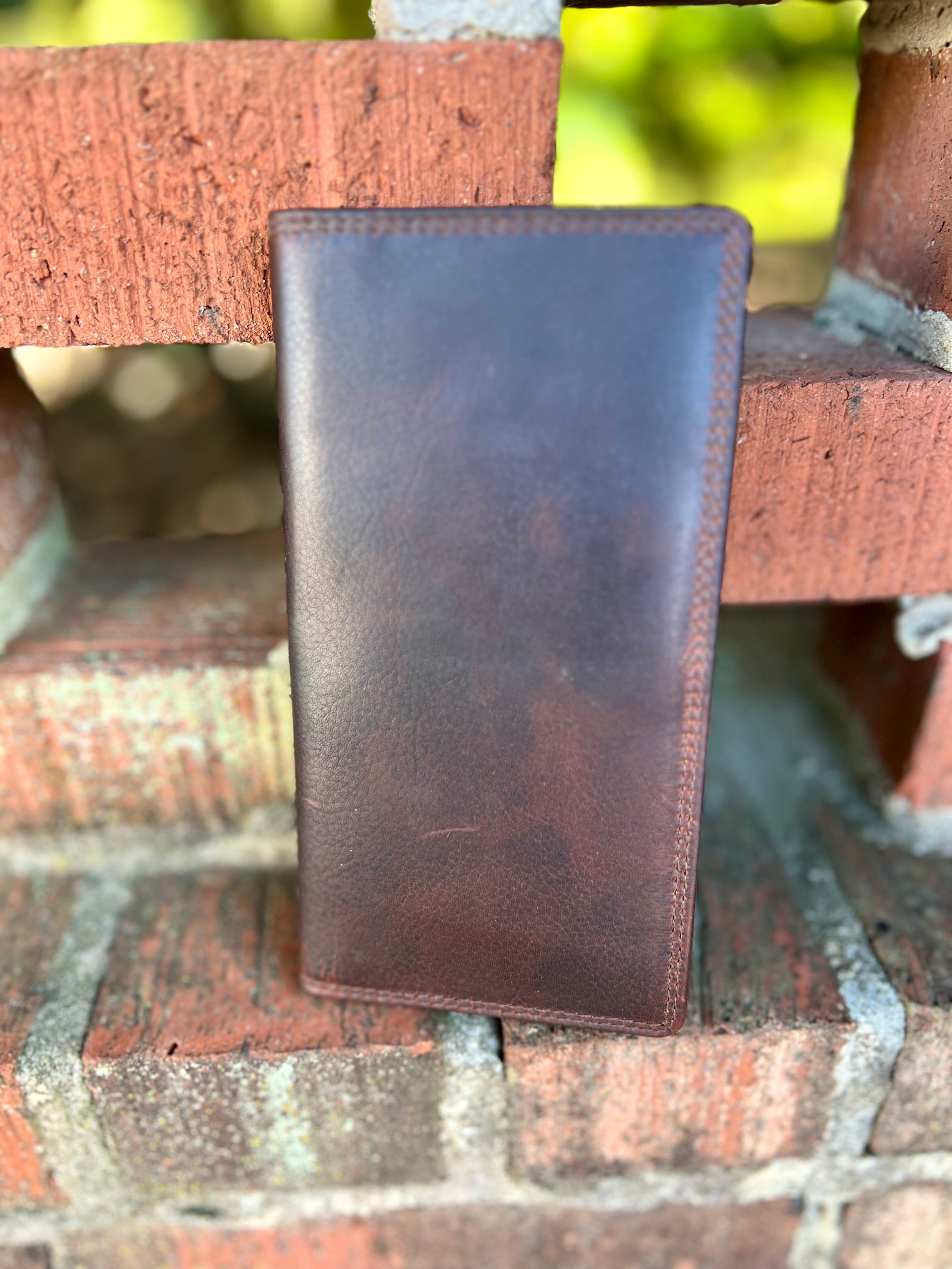 The Jeffrey Checkbook Genuine Leather Wallet in Honey Brown