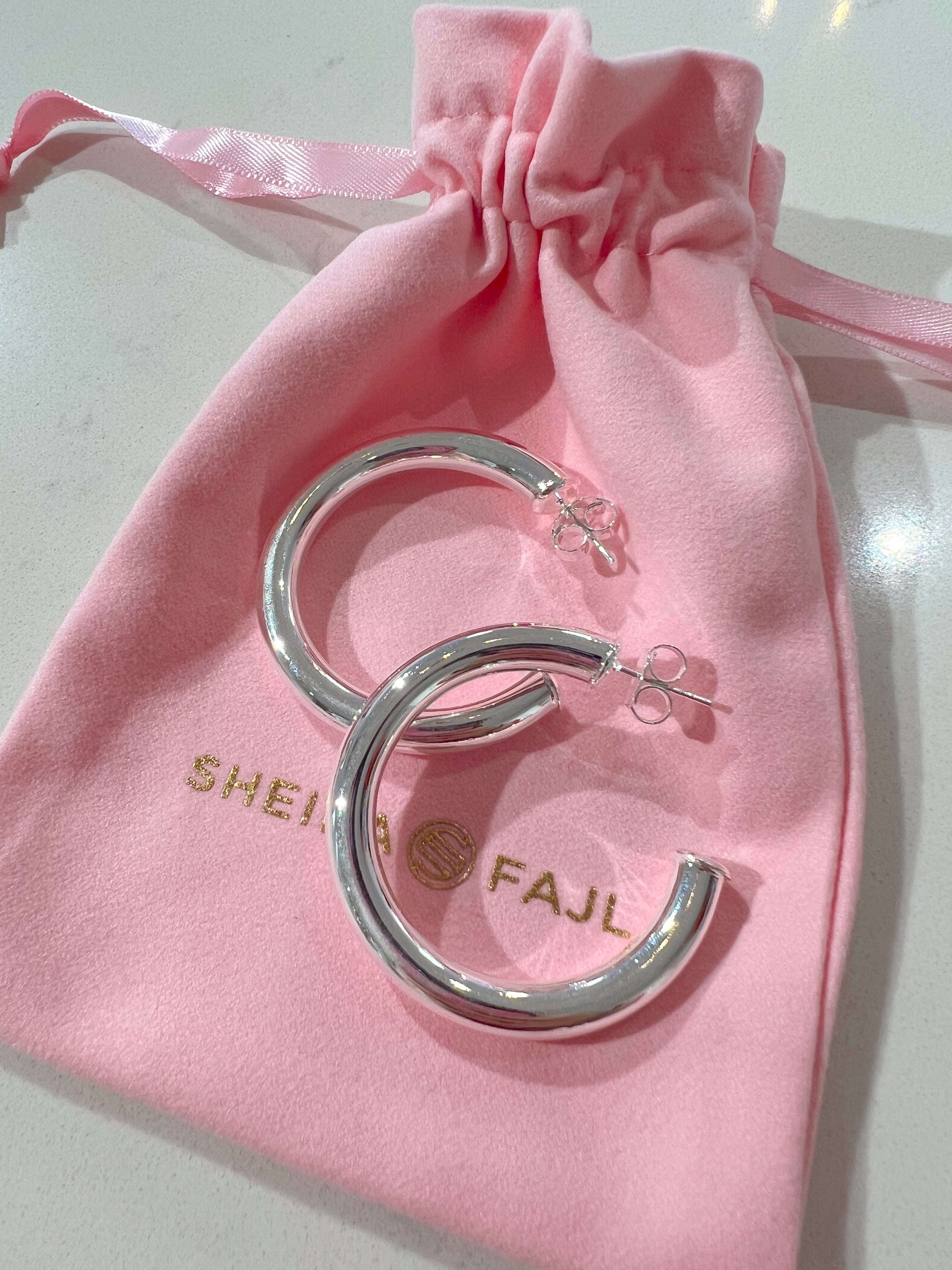 Shiny Silver Chantal Hoops by Sheila Fajl