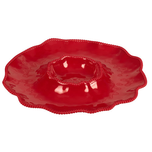 Red Melamine Chip & Dip Server