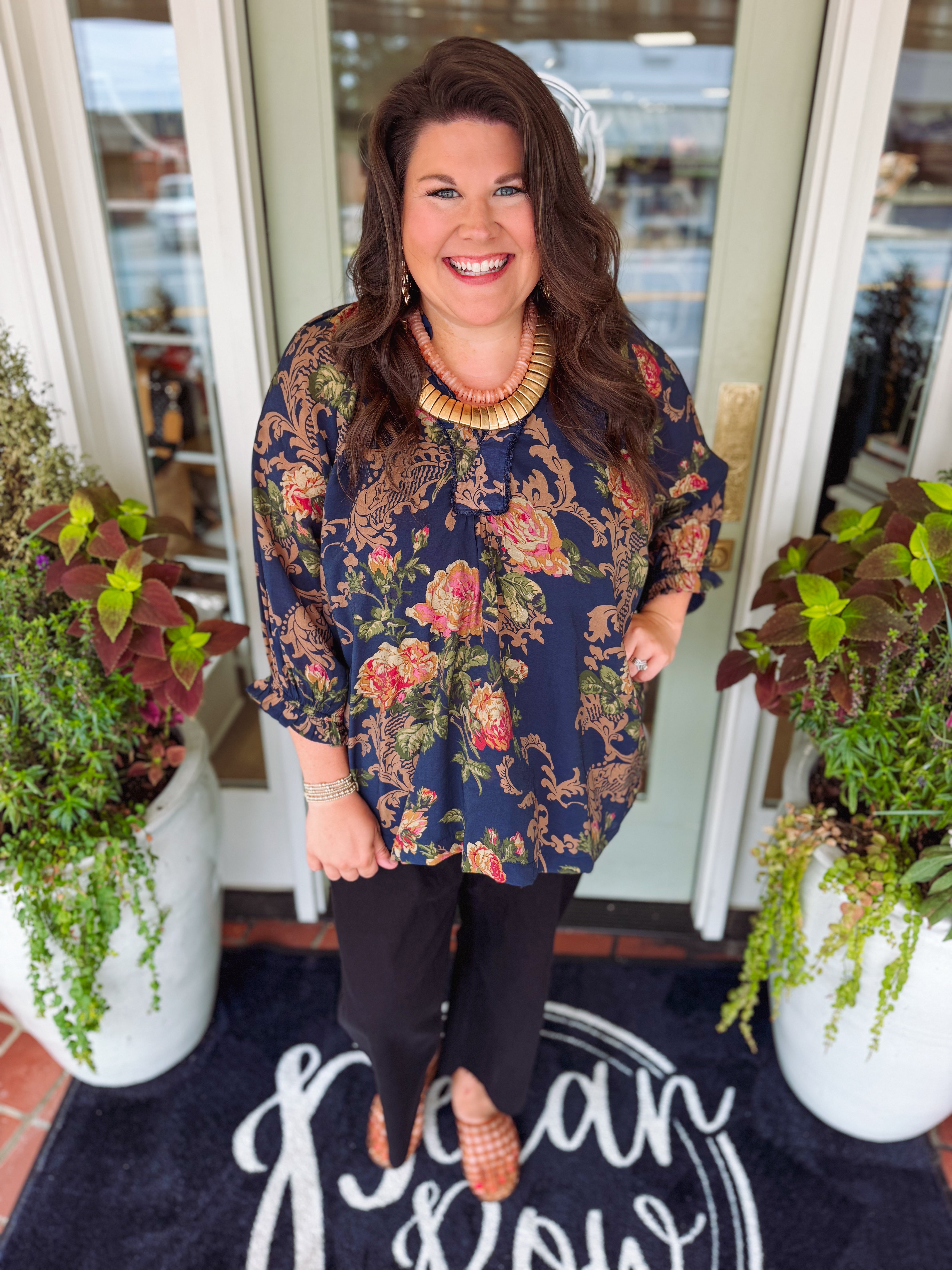 The Chele Floral Ruffle Top (XL-2X)