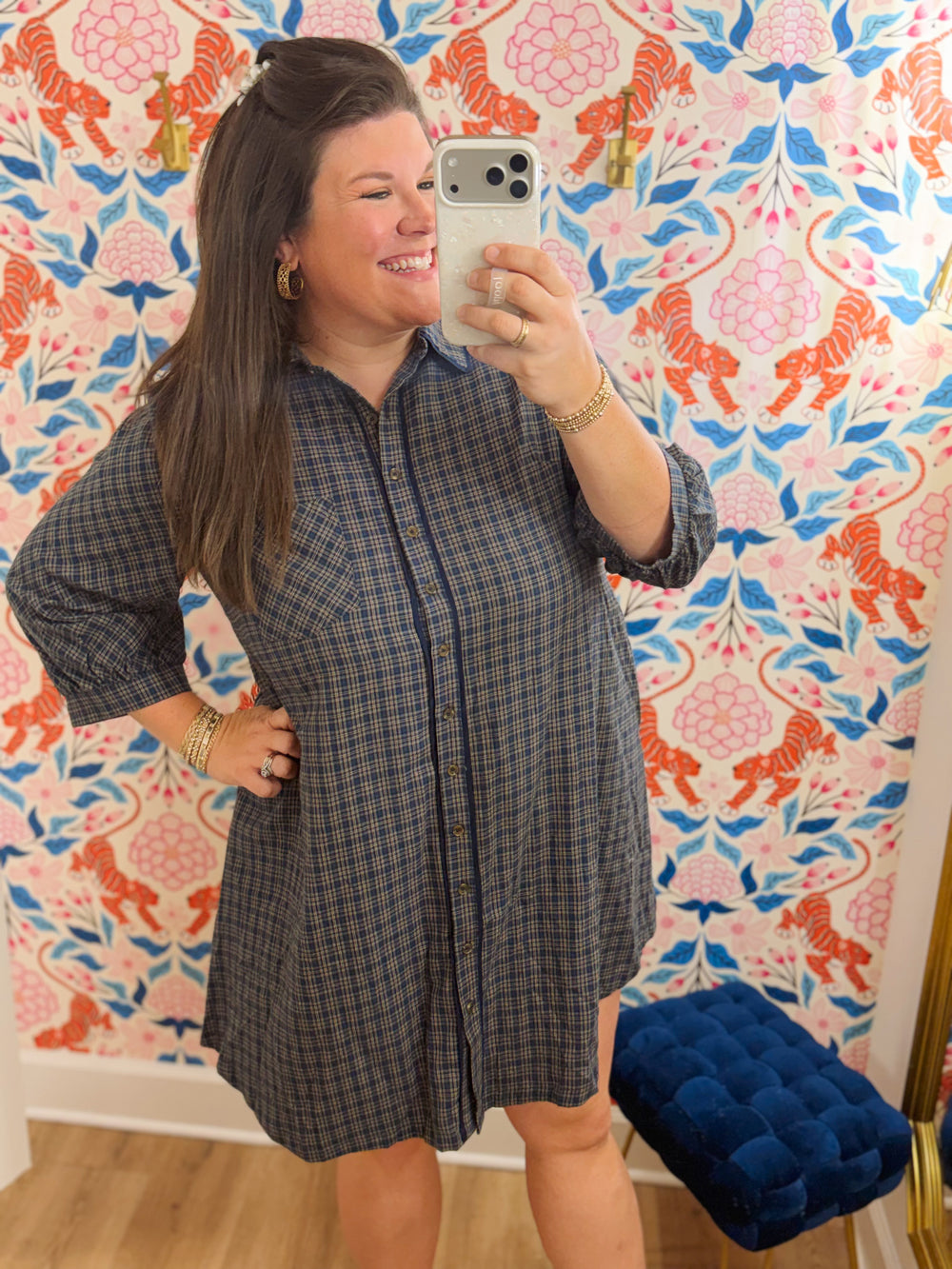 The Ashley Plaid Button Down Dress (XL-2X)