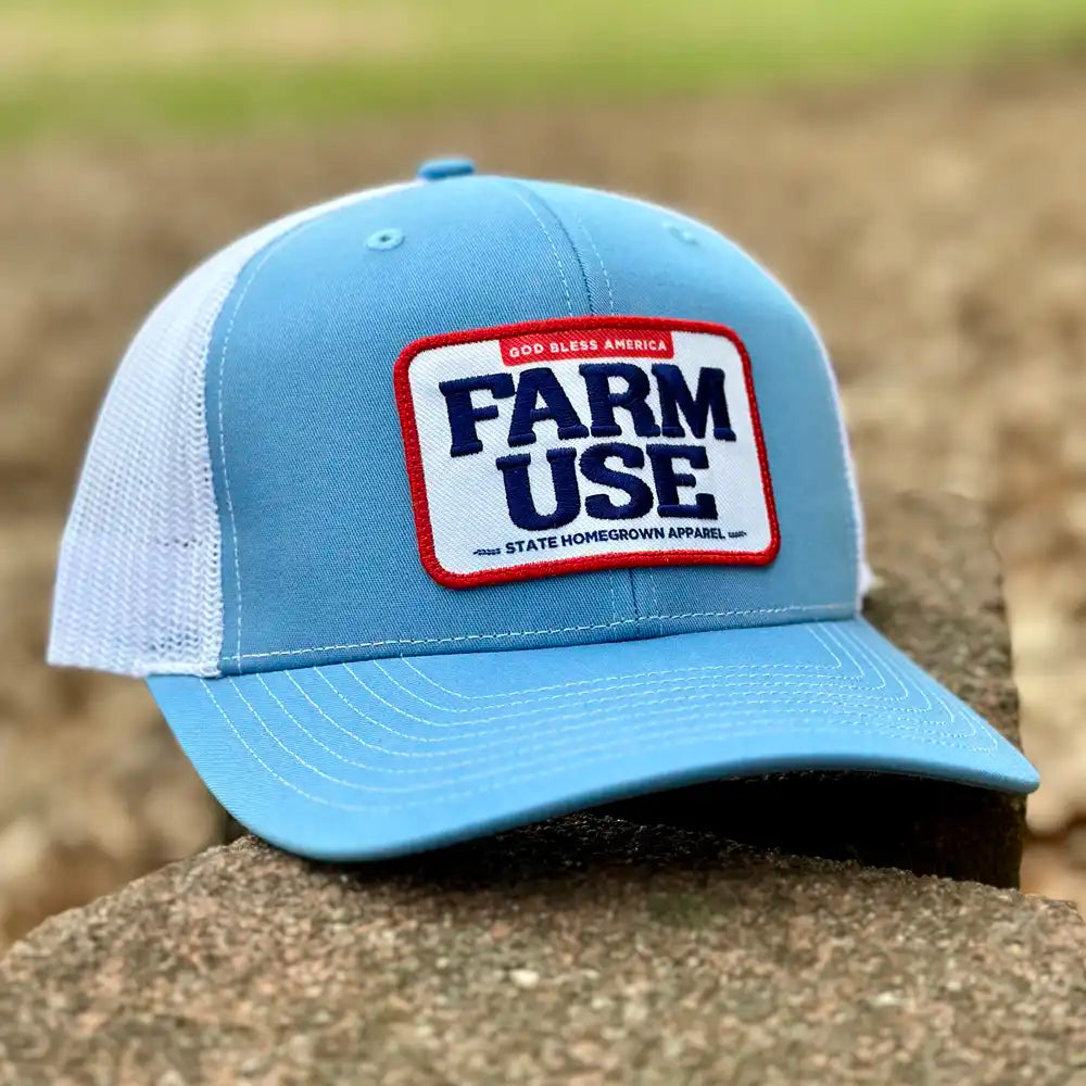 Farm Use White/ Columbia Blue Hat by State Homegrown