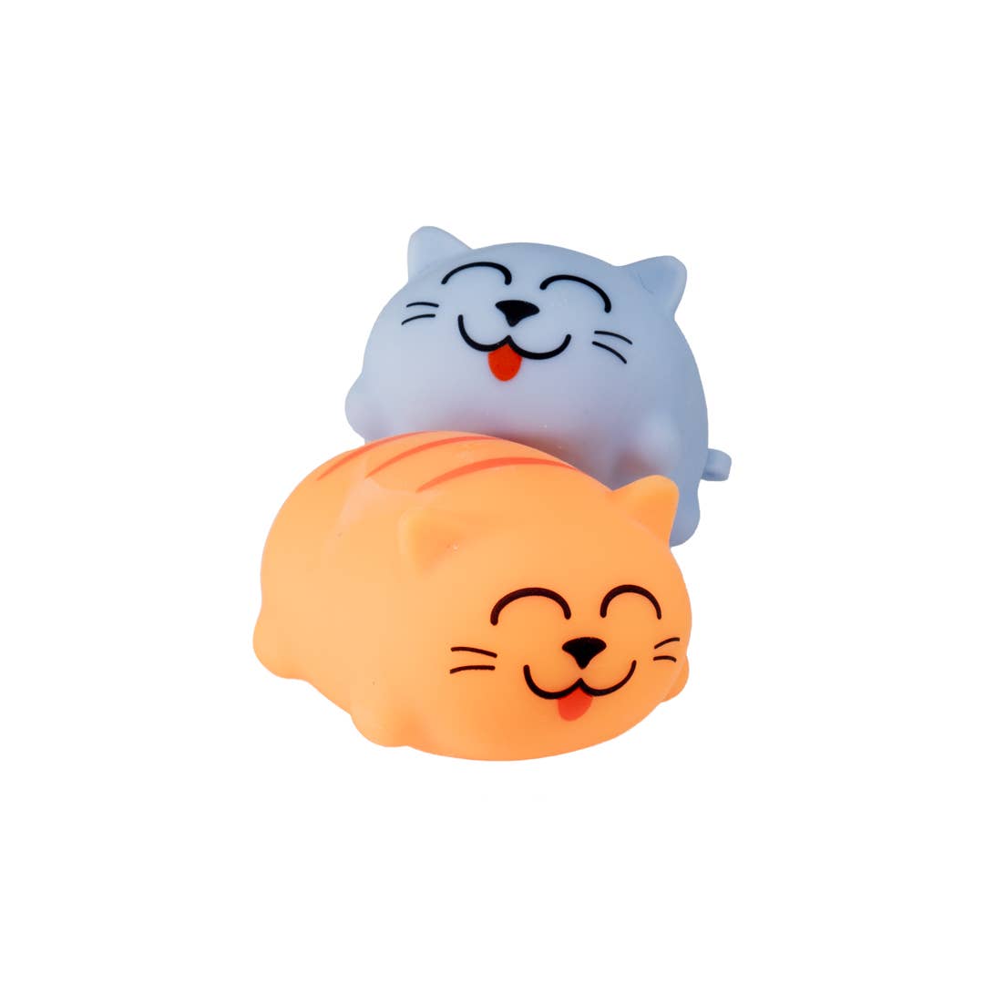Two cat-shaped squishies, one blue and one orange.