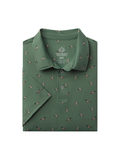 Green polo with mallard ducks printed all over 