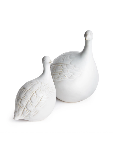 Two white ceramic birds 
