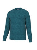 A teal long-sleeve crewneck sweater with a subtle heathered texture, shown against a plain white background.