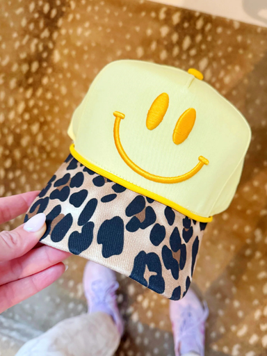 Fill the World with Sunshine Yellow Smiley Hat leopard 