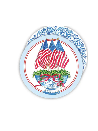 Flags In Chinoiserie Planters Round Handpainted Coaster