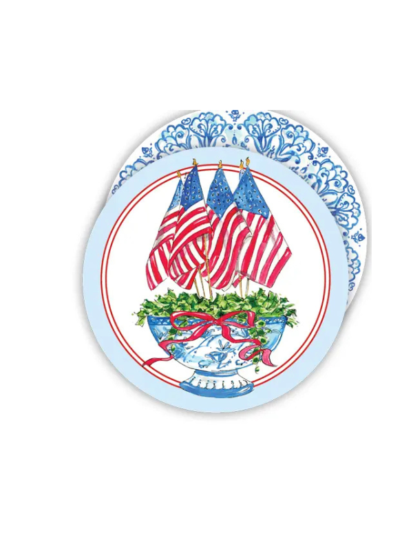 Flags In Chinoiserie Planters Round Handpainted Coaster