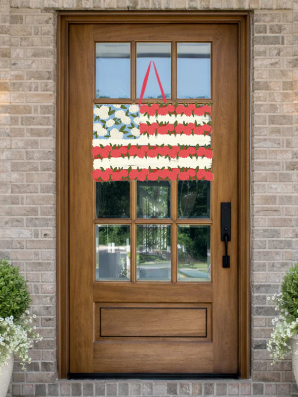 Floral American Flag Door Hanger red white blue