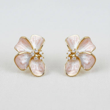 Light pink floral sparkling accent stud earrings 