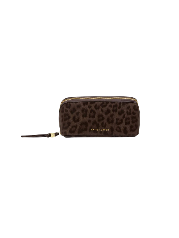 travel Fold-Out Mirror Makeup Bag in Chocolate Leopard By Katie Loxton