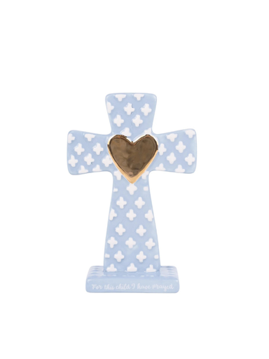 Blue ceramic cross with gold heart in the middle 