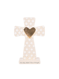 neutral ceramic cross with gold heart in the middle 