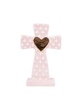 Pink ceramic cross with gold heart in the middle 