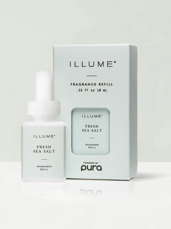 Pura scent with notes of fresh green apple accord, watery sea salt, jasmine, muguet, rose, sweet cream, musk, and woods