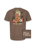 brown tee with gun shells and golf balls