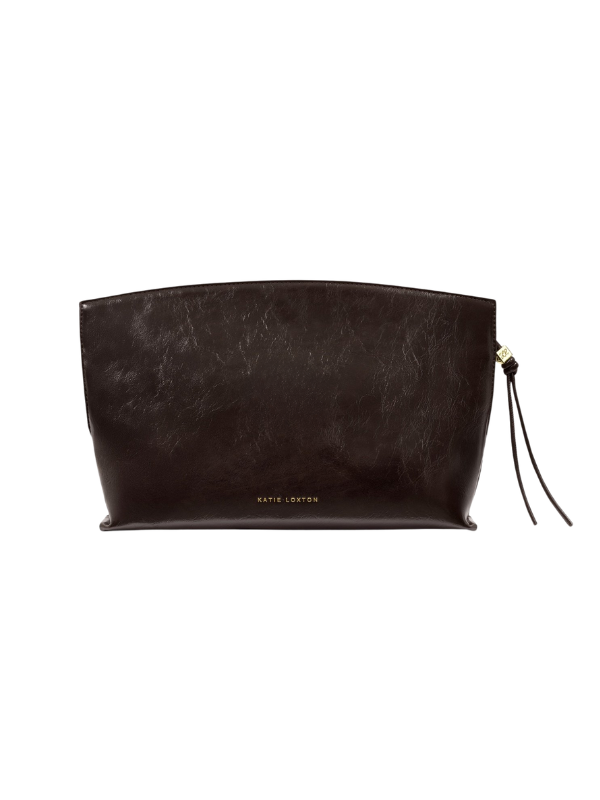 no strap Freya Patent Crackle Clutch in Bitter Chocolate By Katie Loxton