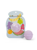 Purple bath bomb with friendship bracelet that says "Love"
