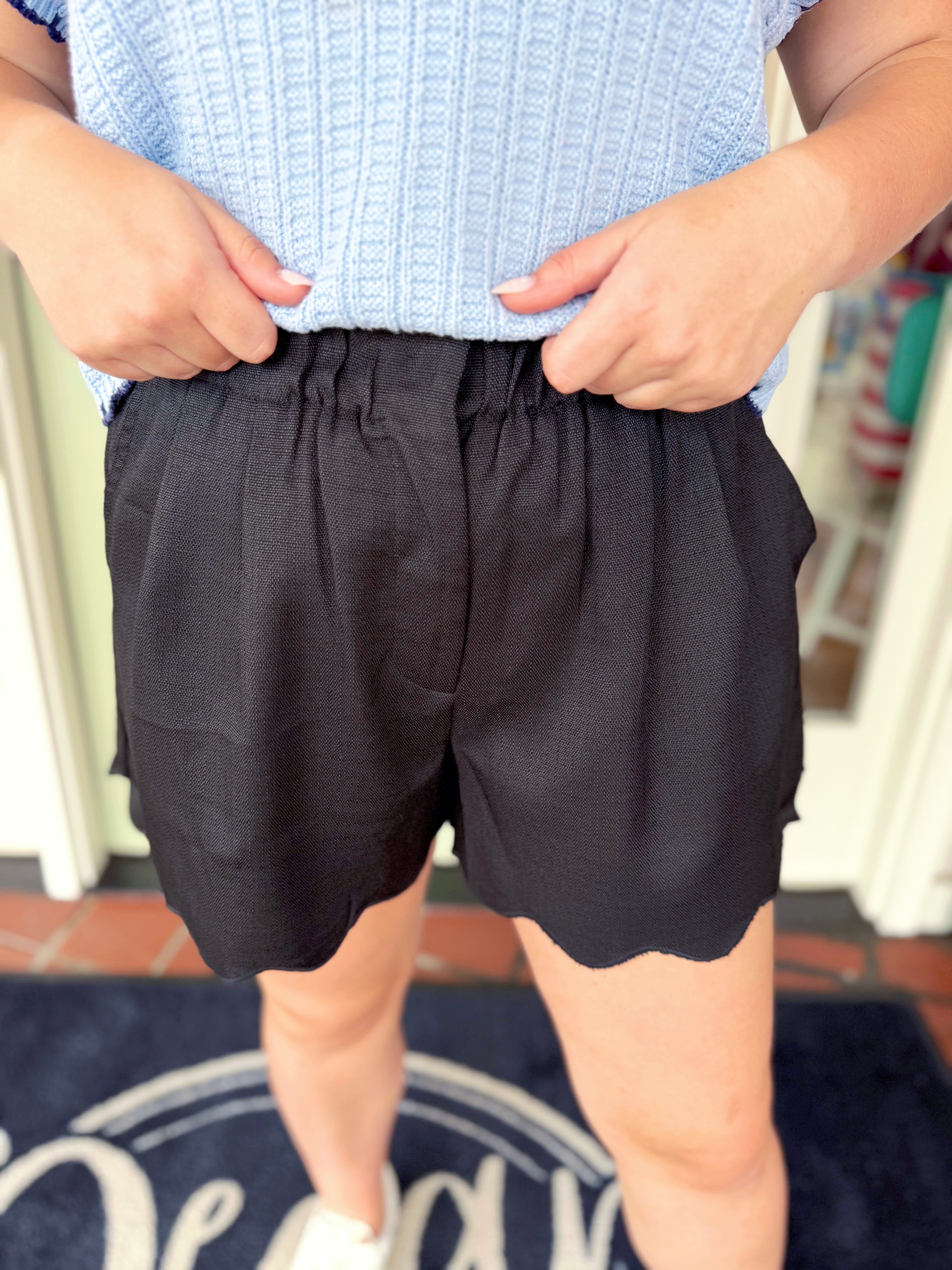 The Kaitlin Scalloped Shorts in Black