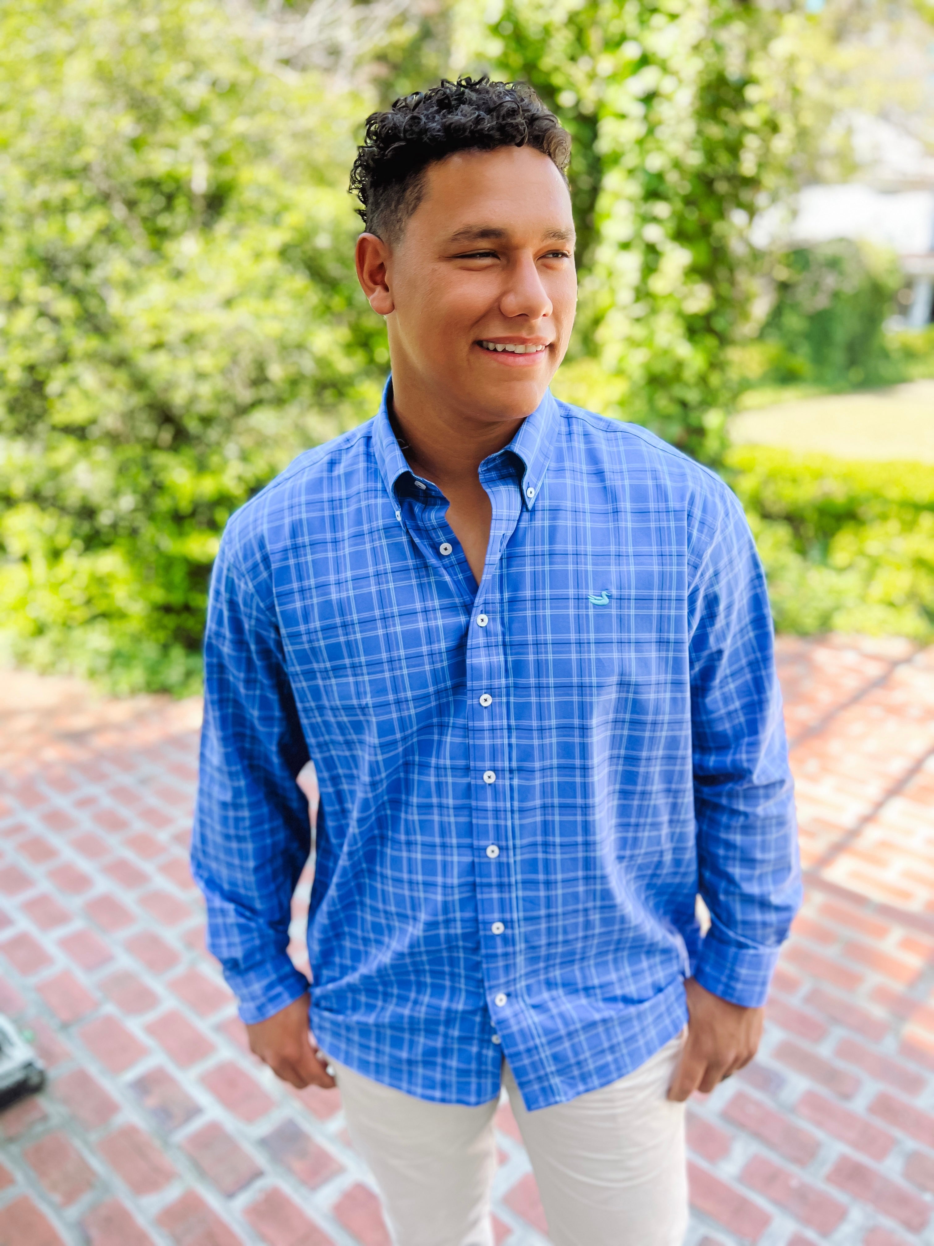 Chatham Lines Performance Dress Shirt In Dark Bluebonnet & Blue By Southern Marsh