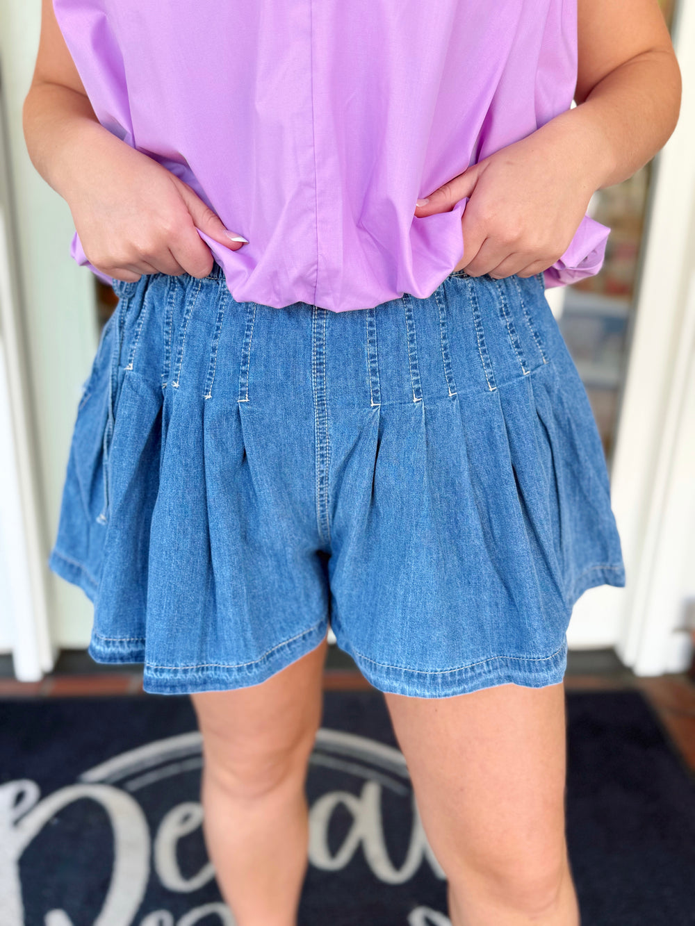 The Quinney Pleated Denim Shorts