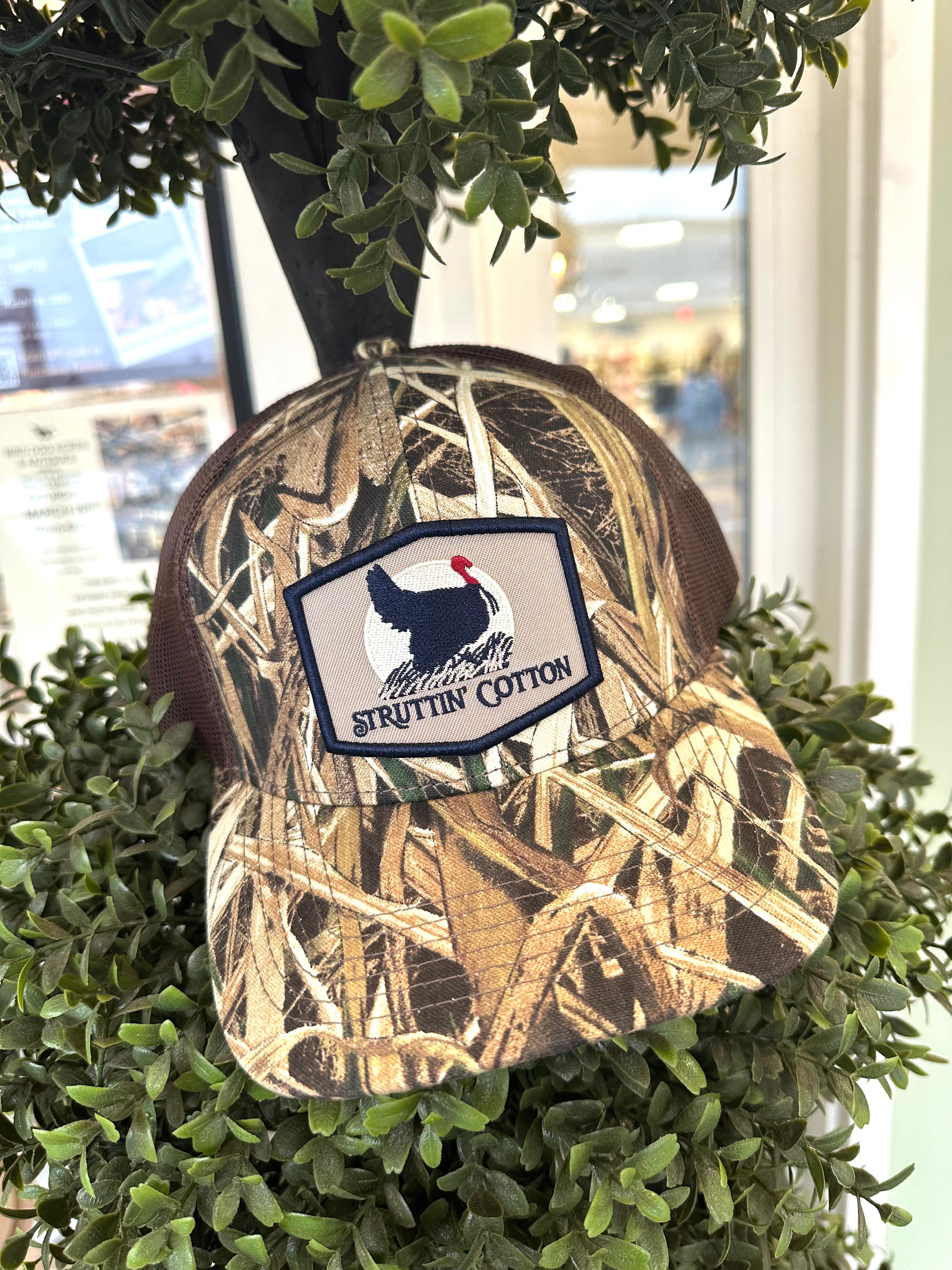 Turkey Patch on Mossy Oak Camo Hat by Struttin Cotton