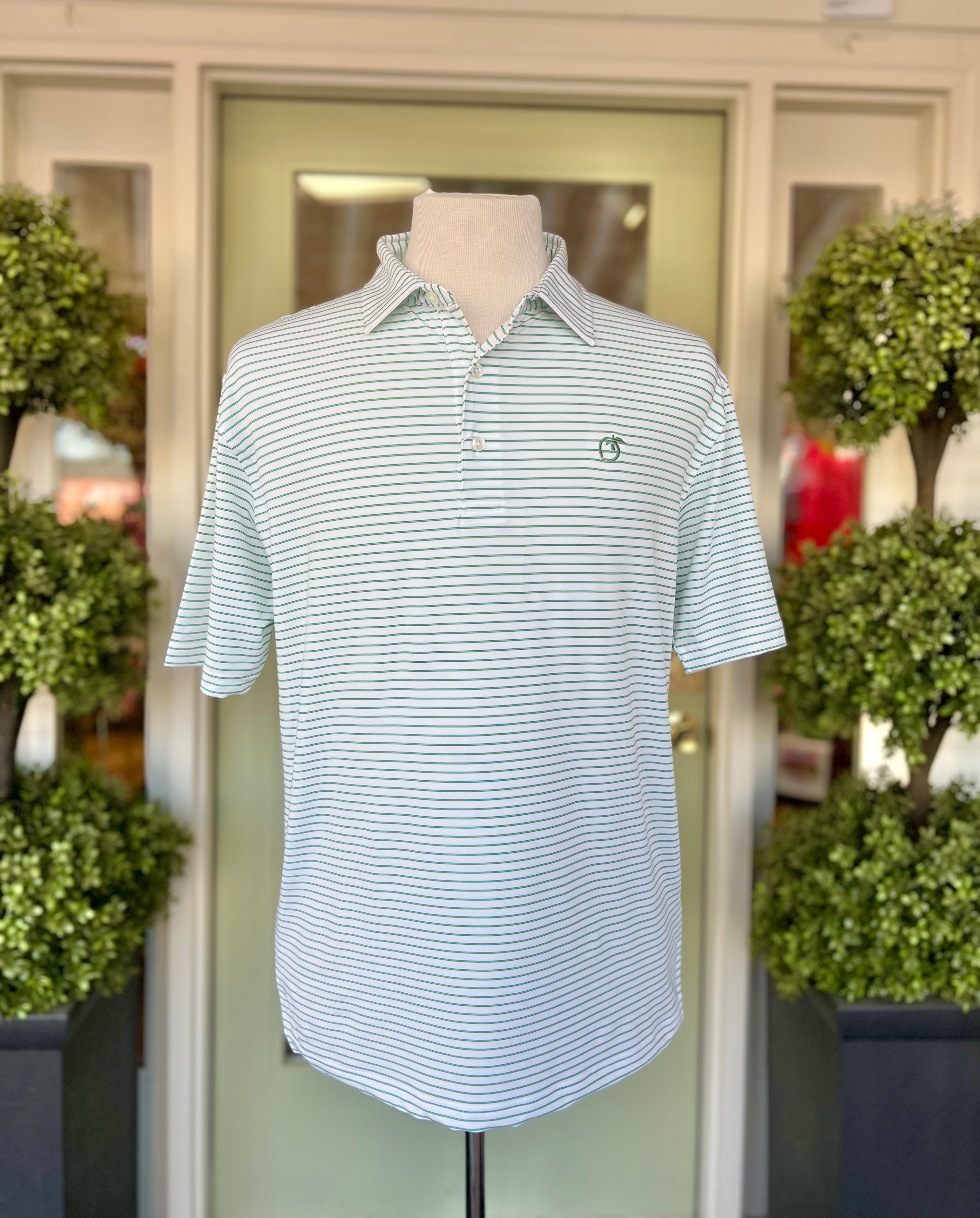 Heathered Laurel Performance Polo in Pine Green & White by Peach State Pride