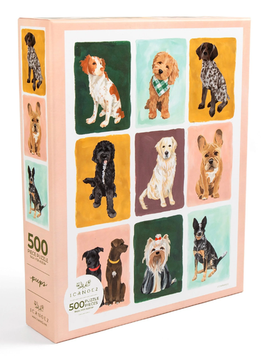 Puzzle box with images of dogs on a white background