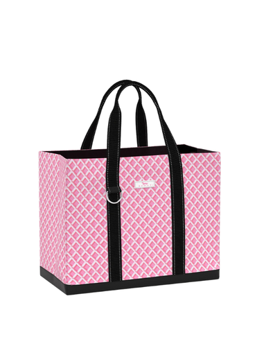 Pink and white patterned large tote bag