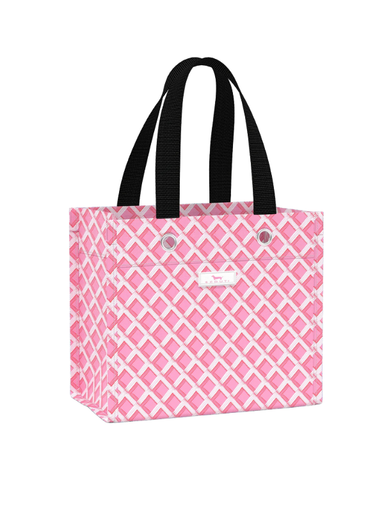 Pink and white patterned durable and reusable small gift bag tote
