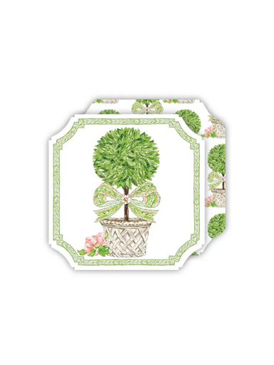 Garden Party Topiary With Coral Bow Ticket Handpainted Coaster