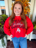 This bold red tee features an oversized vintage-inspired Georgia Bulldogs graphic with the classic bulldog mascot front and center.