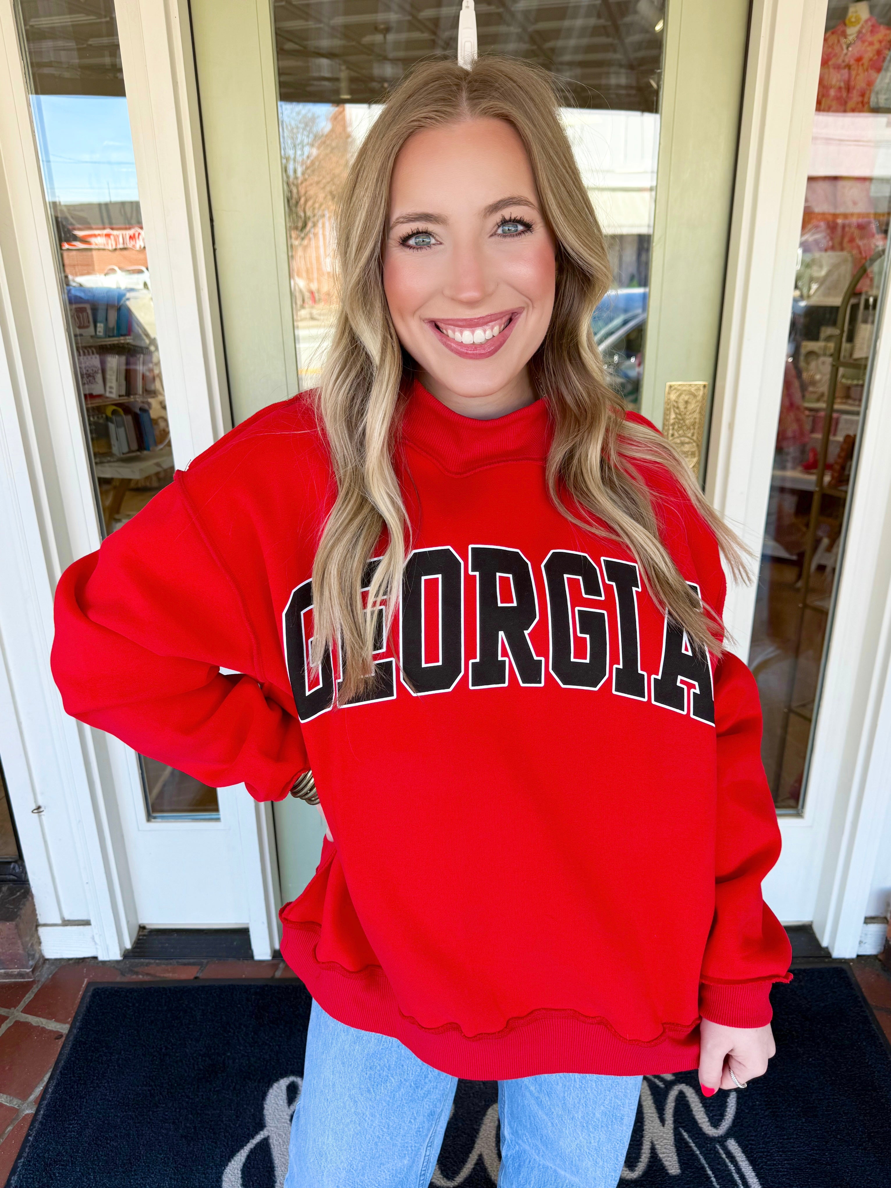 Reversible oversized mock neck sweatshirt with Georgia/GA 