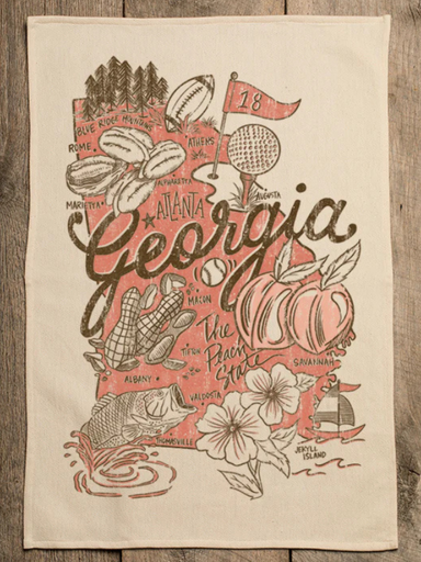 state of ga peach and tan tea towel