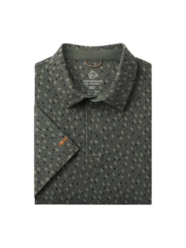 dark green polo with small State of GA printed on it 