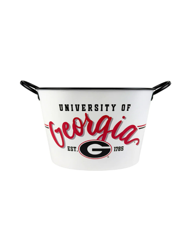 White drink bucket with 'University of Georgia' text and logo on a white background