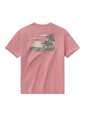 mauve tee with a beach scene on back