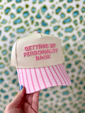 Getting My Personality Back Vintage Stripe Trucker Hat pink trendy cap