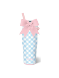 Gingham Bow Leakproof To-Go Tumbler 30oz pink and blue
