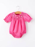 Pink bow embroidered smocked baby girl romper
