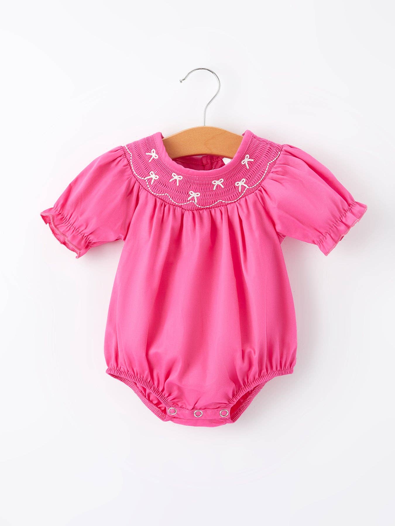 Pink bow embroidered smocked baby girl romper