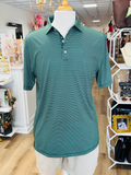 Glynn Stripe With Dogs Performance Polo in Forest & Sage By Struttin' Cotton