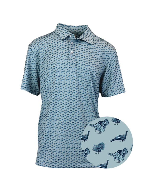 blue turkey print polo