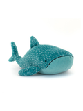 Teal and light blue whale shark plush with frowny face 