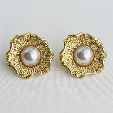 Gold floral Baroque Pearl Drop stud Earrings chic