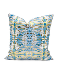 Decorative pillow with blue and gold abstract pattern 