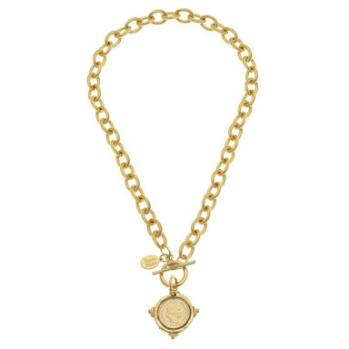 Gold Intaglio Coin Front Toggle Necklace