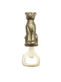 Metal bottle opener shaped like a cheetah on a white background
